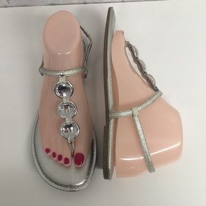 Women's Strappy Silver Sandals Size 8 M with Gems